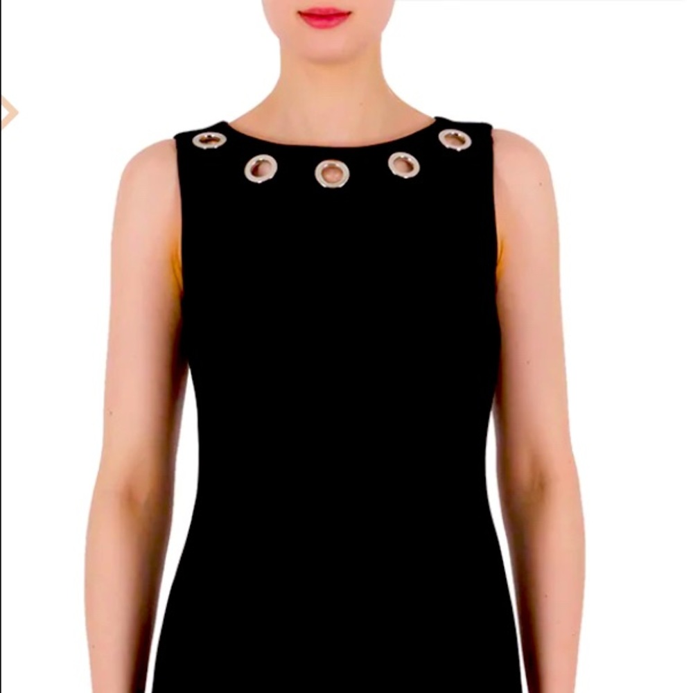 NWT Joseph Ribkoff Dress W Silver Rings On Front Neckline & Front Hemline Size 8